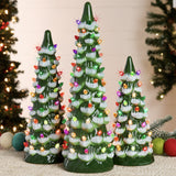 Set of 3 Pre-Lit Ceramic Christmas Trees with LED Lights