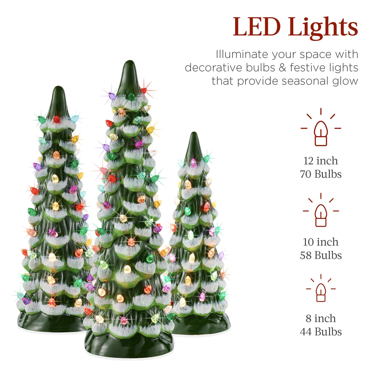 Set of 3 Pre-Lit Ceramic Christmas Trees with LED Lights