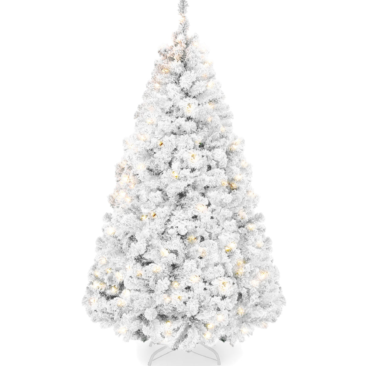Pre-Lit Snow Flocked Artificial Pine Christmas Tree with Lights product image showing its overall design and key.