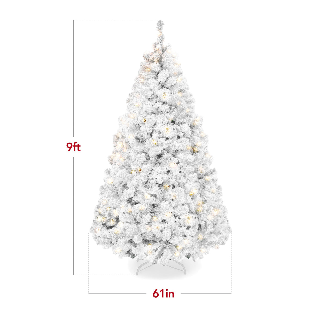 Pre-Lit Snow Flocked Artificial Pine Christmas Tree with Lights product image showing its overall design and key.