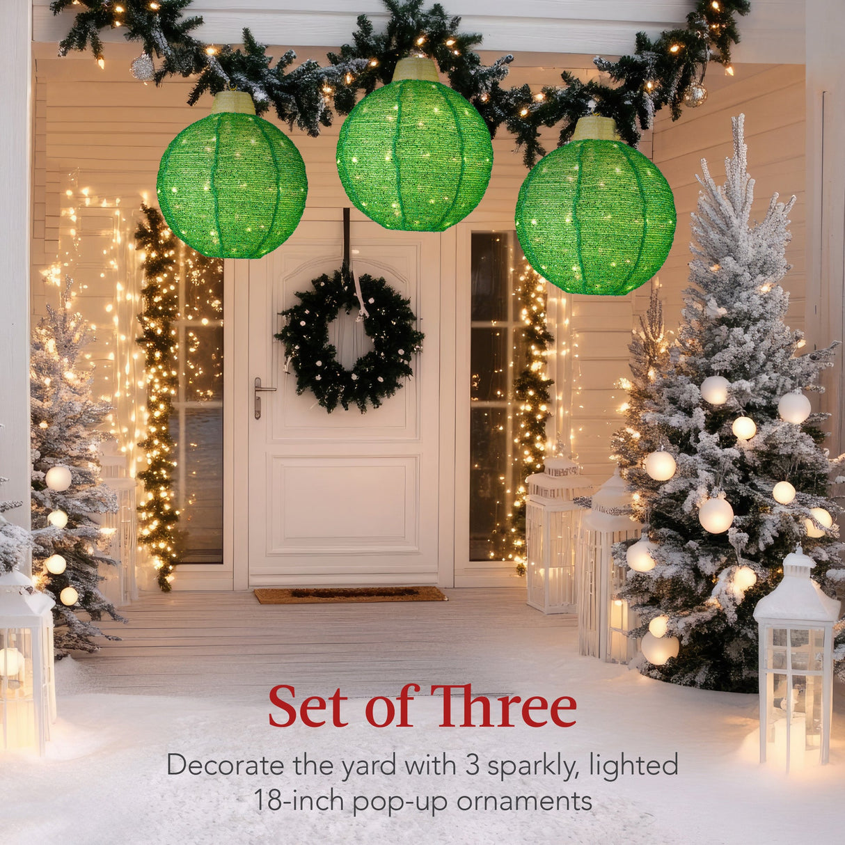 3-Piece Hanging Pop-Up Christmas Ornament Set with LED Light