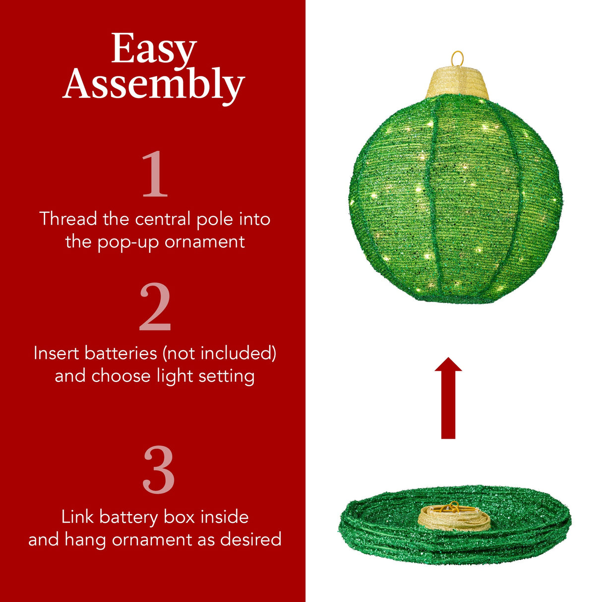 3-Piece Hanging Pop-Up Christmas Ornament Set with LED Light