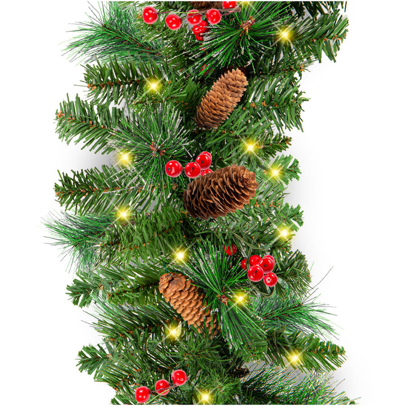 9Ft Pre-Lit Christmas Garland with 2-in-1 LED Lights