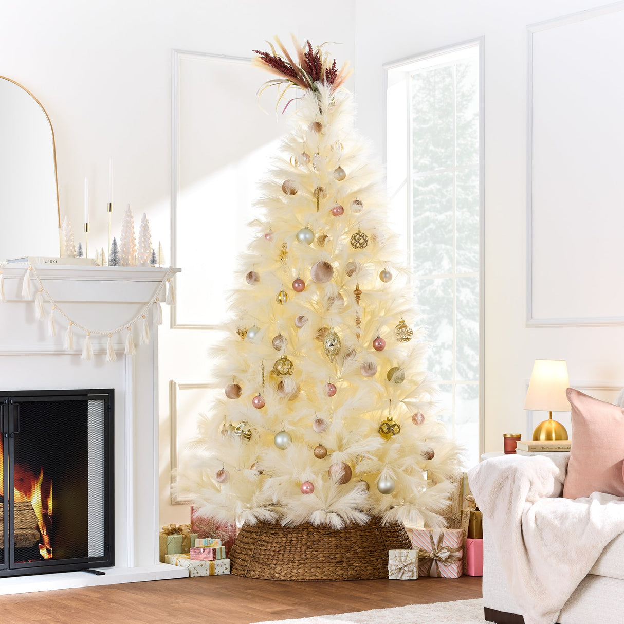 Premium Ivory Pampas Christmas Tree with Foldable Metal Base