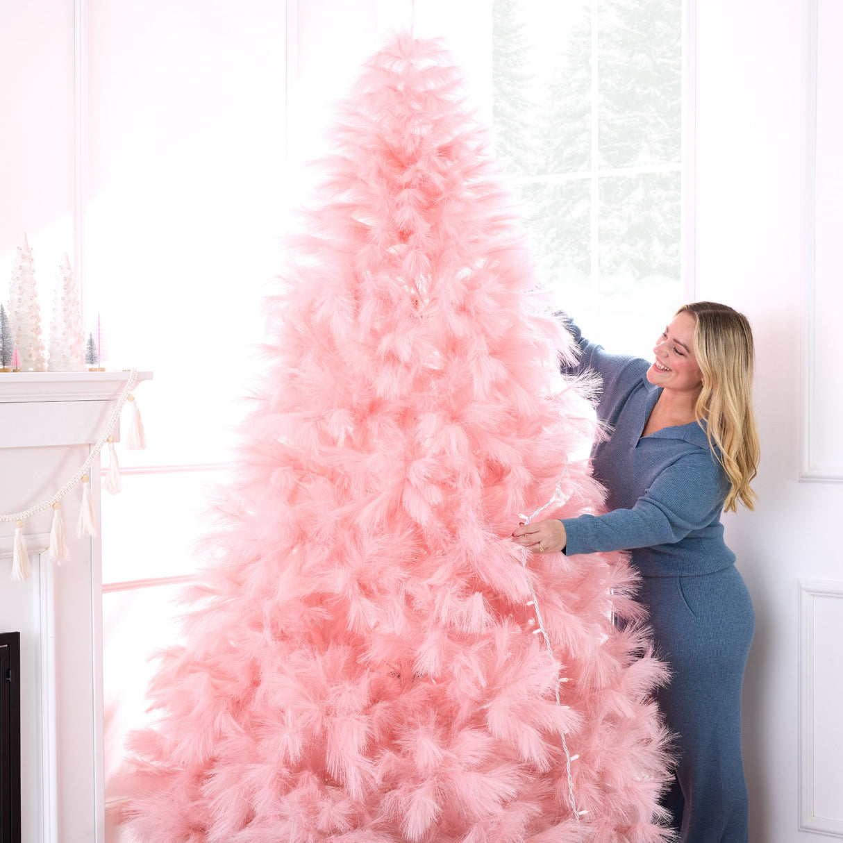 Premium Pink Pampas Christmas Tree with Foldable Metal Base