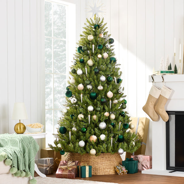 Artificial Hinged Nordic Fir Christmas Tree with Foldable Stand product image showing its overall design and key.