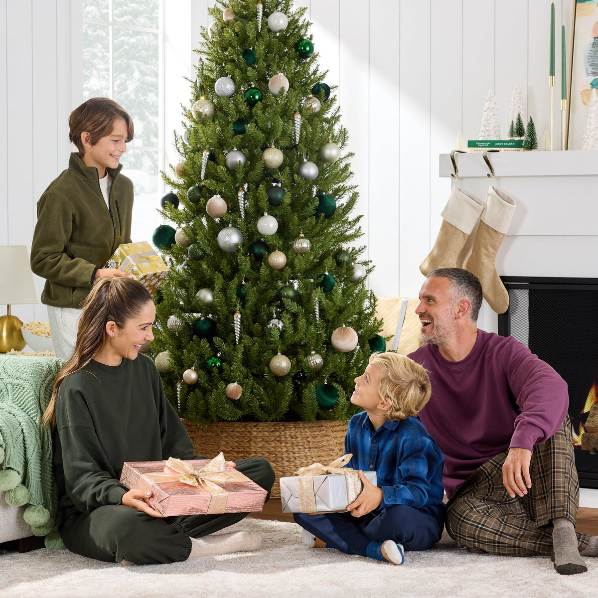 Artificial Hinged Nordic Fir Christmas Tree with Foldable Stand product image showing its overall design and key.