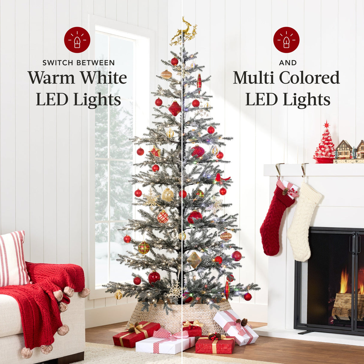 Black Pre Lit Sparse Flocked Christmas Tree with LED Lights