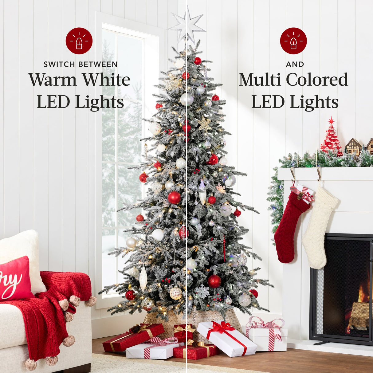 Pre Lit Flocked Aspen Noble Fir Christmas Tree with LED Lights