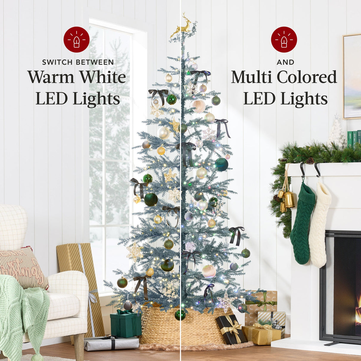 Elegant Pre Lit Sparse Christmas Tree with 2 in 1 LED Lights