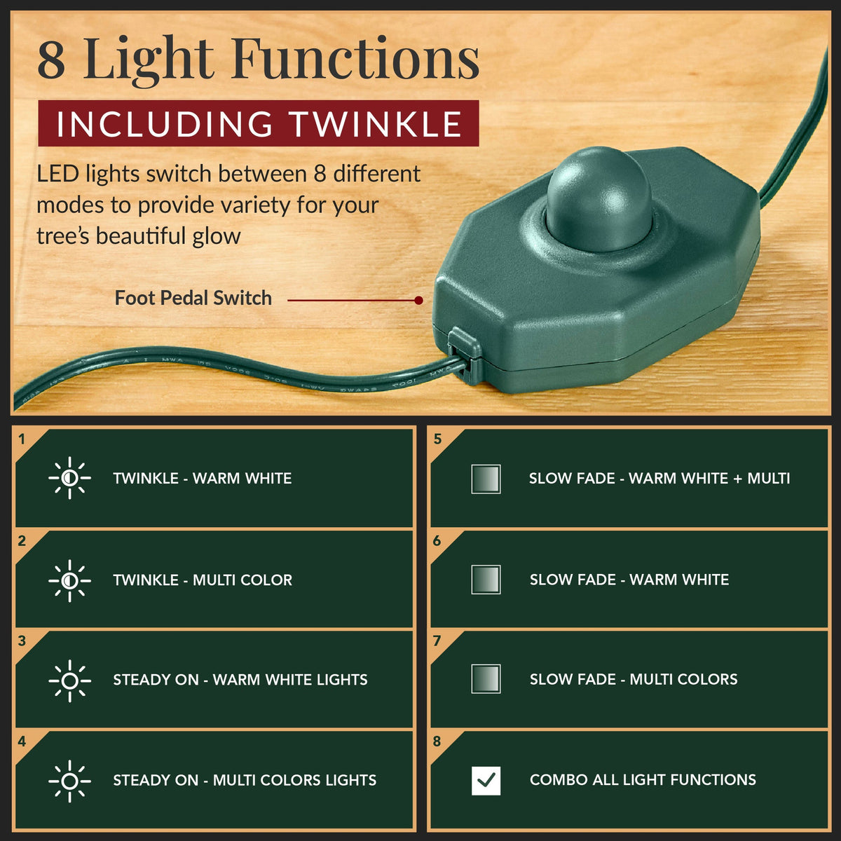 Pre-Lit Nordic Fir Christmas Tree with Twinkle LED String Lights product image showing its overall design and key.