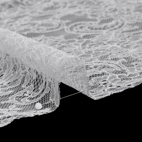 French Chantilly Lace with Scalloped Edges by Solstiss - White Delicate Floral