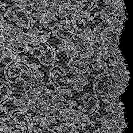 French Chantilly Lace with Scalloped Edges by Solstiss - White Delicate Floral