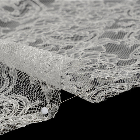 French Chantilly Lace with Scalloped Edges by Solstiss - Ivory Delicate Floral