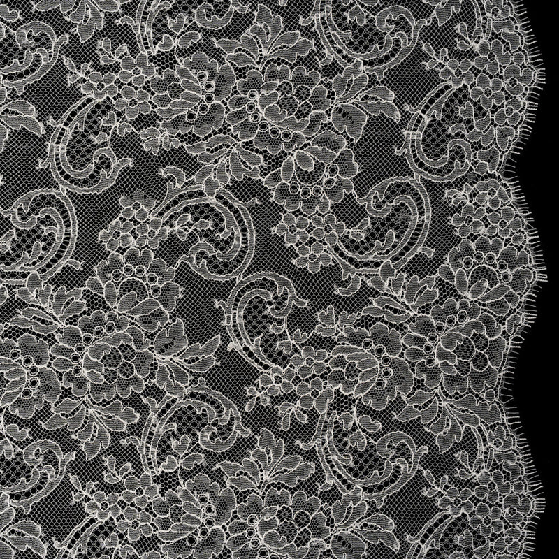 French Chantilly Lace with Scalloped Edges by Solstiss - Ivory Delicate Floral