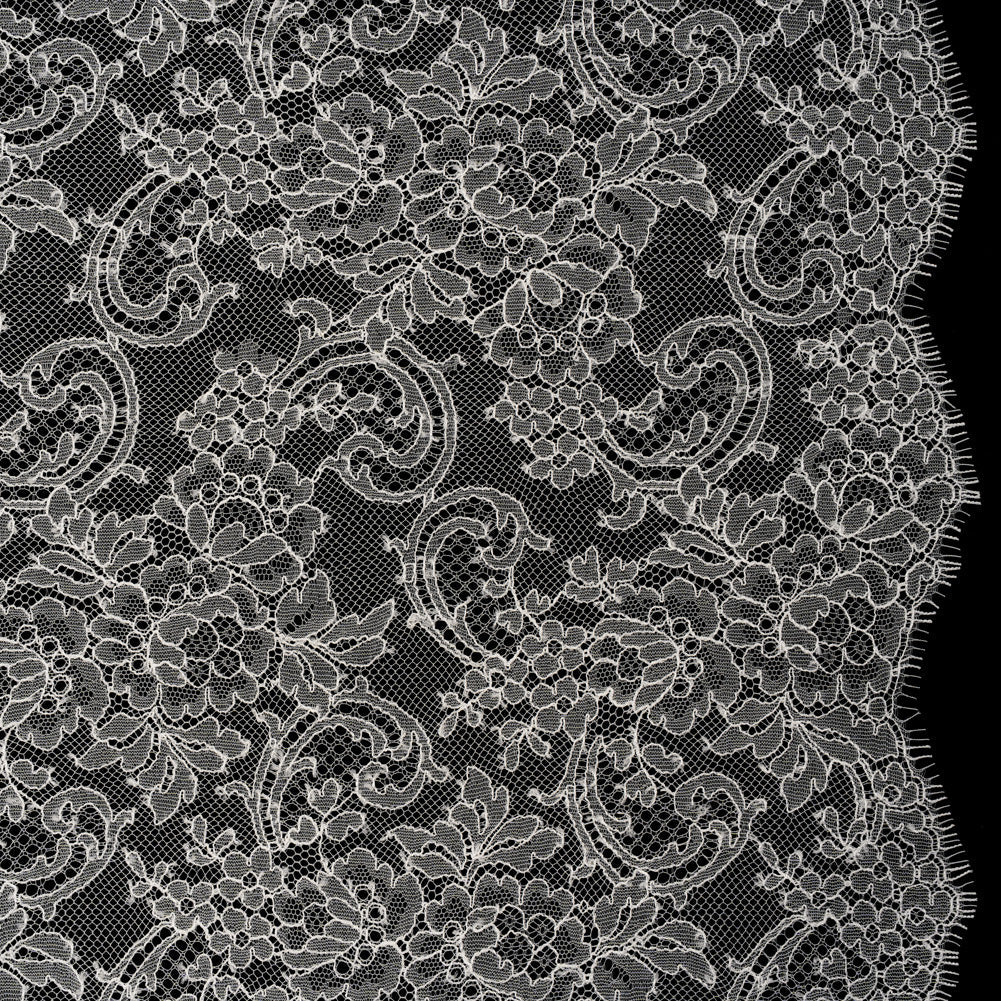 French Chantilly Lace with Scalloped Edges by Solstiss - Ivory Delicate Floral