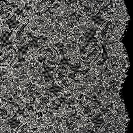 French Chantilly Lace with Scalloped Edges by Solstiss - Ivory Delicate Floral