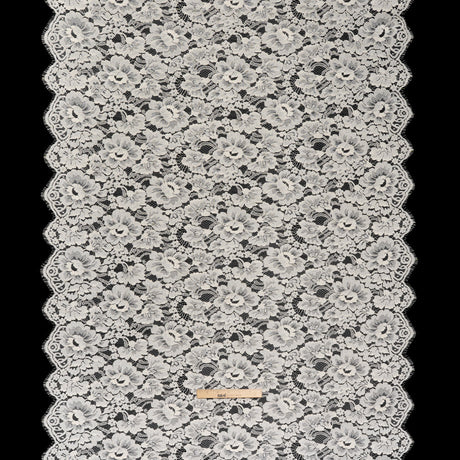 French Mercerized Cotton Leavers Lace with Finished Scalloped Edges by Solstiss - Greige Bold Florals