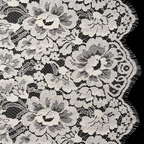 French Mercerized Cotton Leavers Lace with Finished Scalloped Edges by Solstiss - Greige Bold Florals