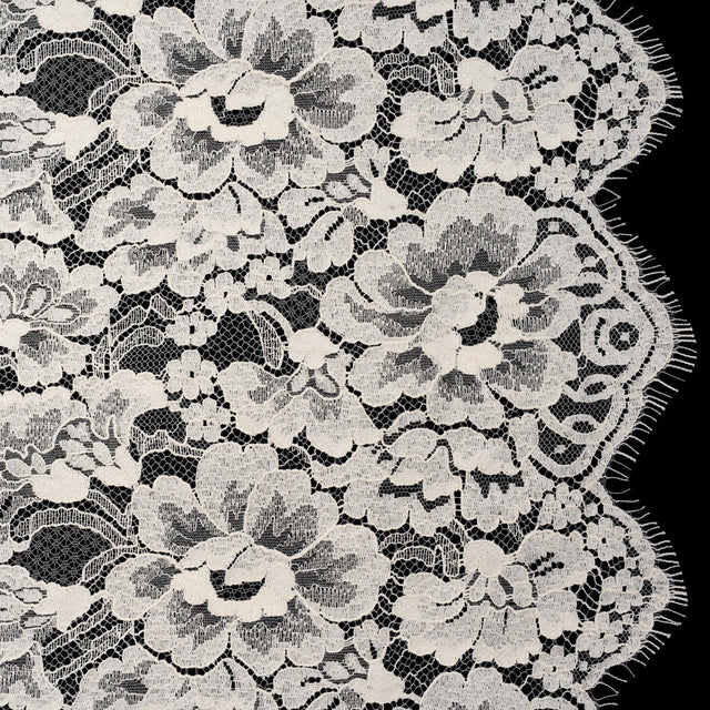 French Mercerized Cotton Leavers Lace with Finished Scalloped Edges by Solstiss - Greige Bold Florals
