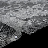 French Metallic Chantilly Lace with Finished Scalloped Edges by Solstiss - Metallic Silver and Greige Flowers