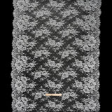 French Metallic Chantilly Lace with Finished Scalloped Edges by Solstiss - Metallic Silver and Greige Flowers