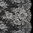 French Metallic Chantilly Lace with Finished Scalloped Edges by Solstiss - Metallic Silver and Greige Flowers