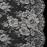French Metallic Chantilly Lace with Finished Scalloped Edges by Solstiss - Metallic Silver and Greige Flowers