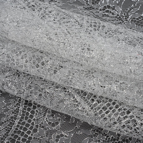 French Metallic Lace by Solstiss - Metallic Silver and Greige Floral Scallops
