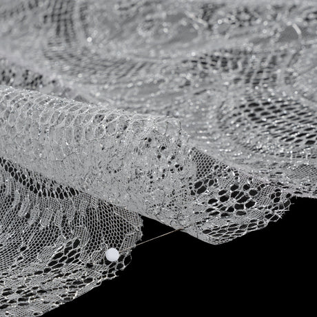 French Metallic Lace by Solstiss - Metallic Silver and Greige Floral Scallops