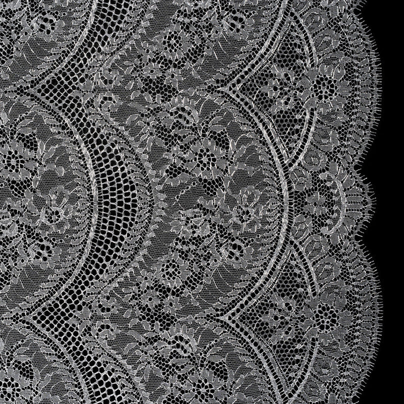 French Metallic Lace by Solstiss - Metallic Silver and Greige Floral Scallops