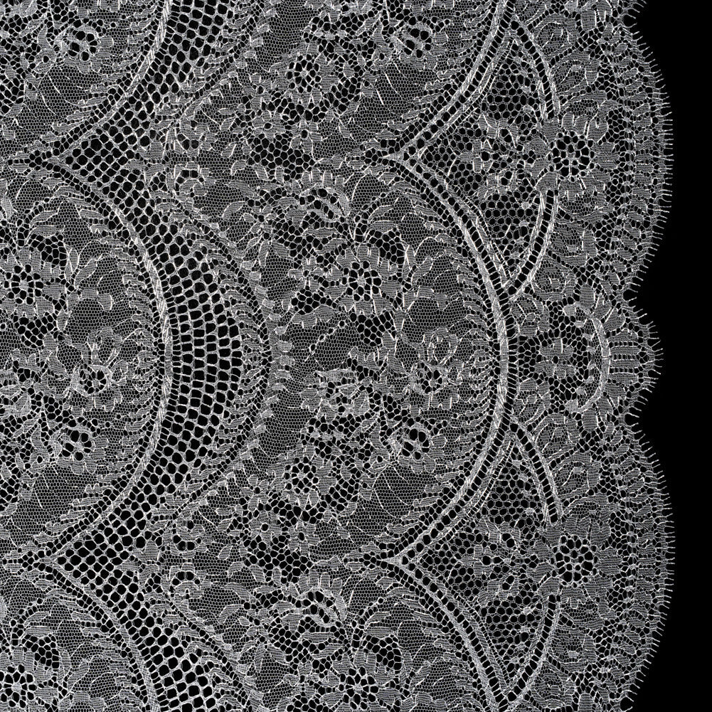 French Metallic Lace by Solstiss - Metallic Silver and Greige Floral Scallops