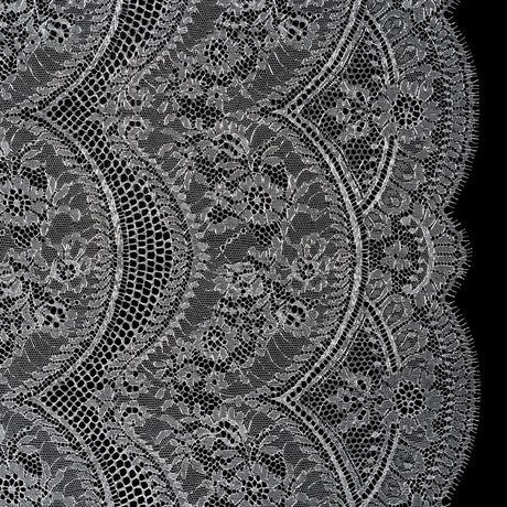 French Metallic Lace by Solstiss - Metallic Silver and Greige Floral Scallops