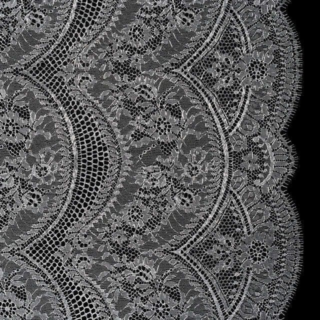 French Metallic Lace by Solstiss - Metallic Silver and Greige Floral Scallops