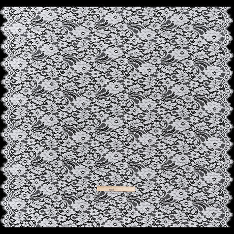 French Corded Polyester and Cotton Lace with Finished Scalloped Edges - White Classic Floral