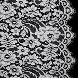 French Corded Polyester and Cotton Lace with Finished Scalloped Edges - White Classic Floral