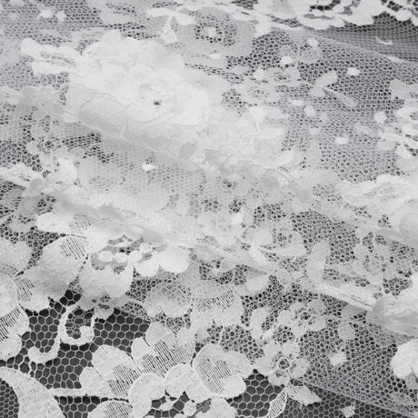 French Cotton Blend Re-Embroidered Lace with Finished Scalloped Edges - White Classic Floral