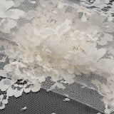 French Cotton Blend Leavers Lace with Finished Scalloped Edges - Greige Classic Floral