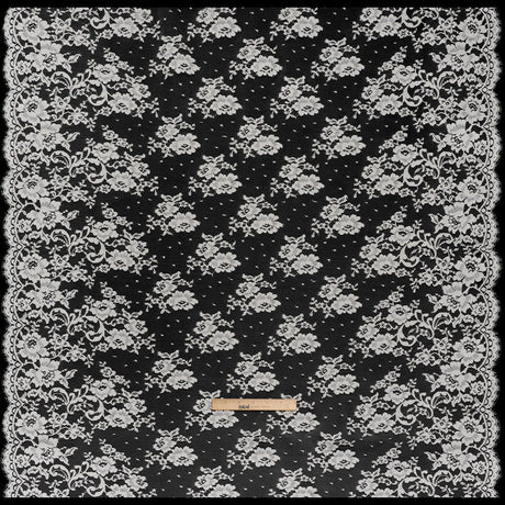 French Cotton Blend Leavers Lace with Finished Scalloped Edges - Greige Classic Floral