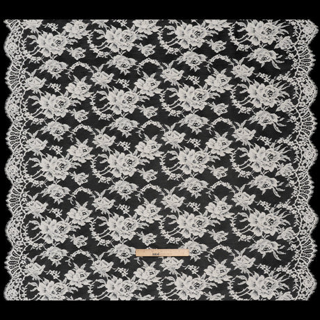French Cotton Blend Leavers Lace with Finished Scalloped Edges by Solstiss - Greige Sweet Roses