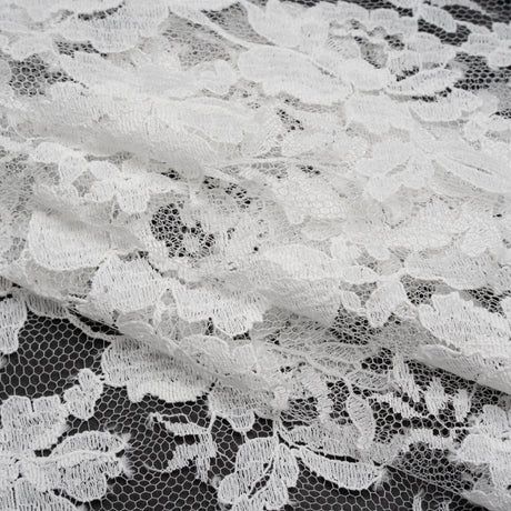 French Cotton Blend Leavers Lace with Finished Scalloped Edges by Solstiss - White Dancing Flowers