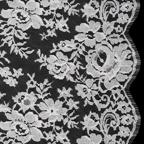 French Cotton Blend Leavers Lace with Finished Scalloped Edges by Solstiss - White Dancing Flowers