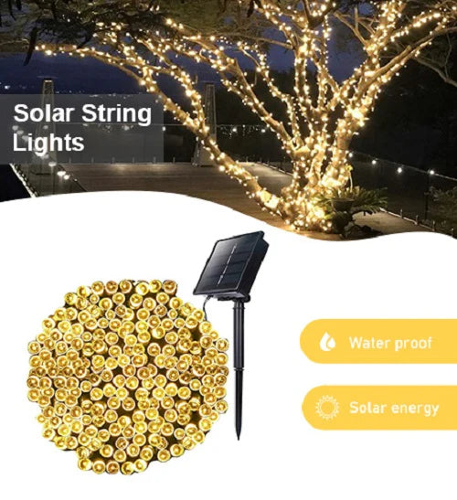 100 LED Solar String Lights – Green Cable, 32 ft