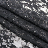 Sophia Stretch Lace Sequin Nylon Spandex Fabric - Black, Skin/Nude, Red, Lavender, Baby Blue, Mint, 48" Width (1 Yard)