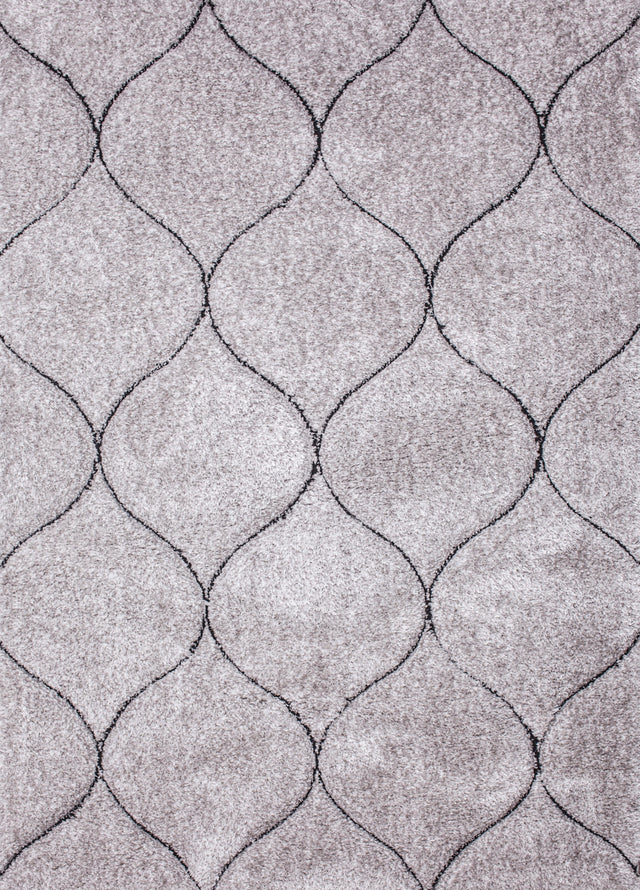 Touch Of Silver Shag Area Rug/Carpet 100 Percent Polyester Fabric - Plush Fluffy Shine 3D Geometric Design, Silver, 2" Pile Height (1 Piece)