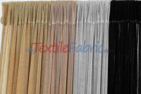 Sparkly Mesh Metallic Stretch Knit Fabric - Gold, Rose Gold, Silver, Black, 58/60" Width (By The Yard)