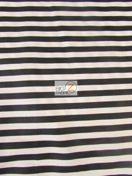 Poly Cotton Stripe Fabric Black/White 1/2 Inch Sold By The Yard