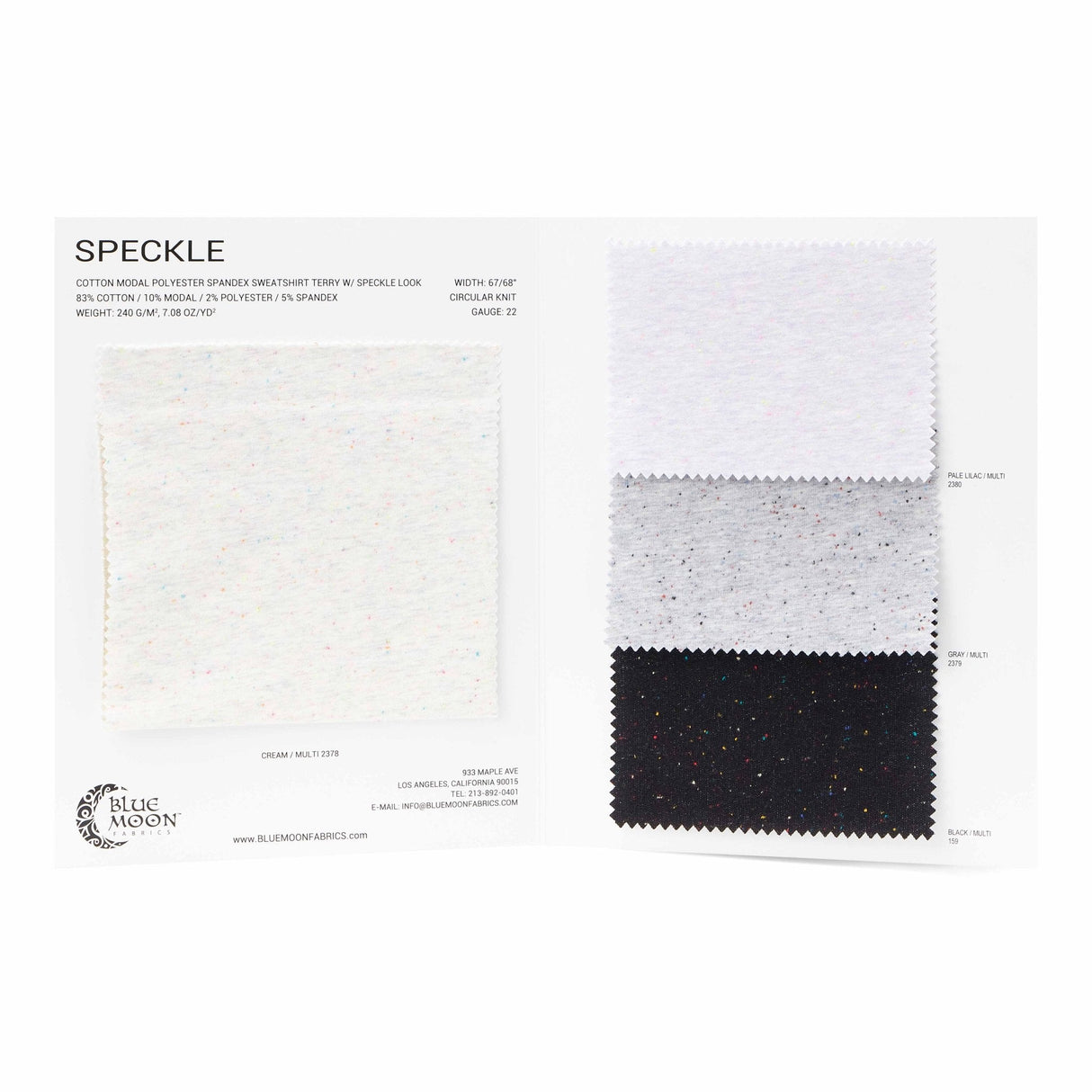 Speckle Cotton Polyester Modal Spandex Fabric - Color Card, 4 Colors, Swatches (1 Set)