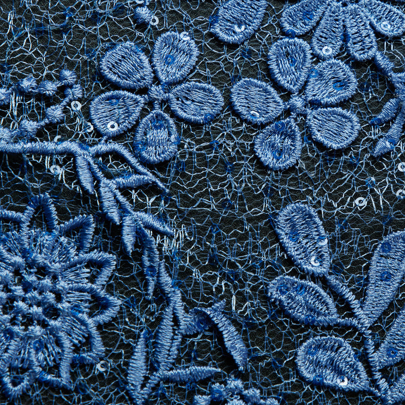 1 Yard Spider Mesh Lace Fabric with 3D Floral Embroidery, Applique & Sequins