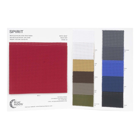 Spirit Recycled Nylon Lycra Tricot Mesh Fabric - 10 Color Swatches, 4-Way Stretch, Breathable (1 Card)